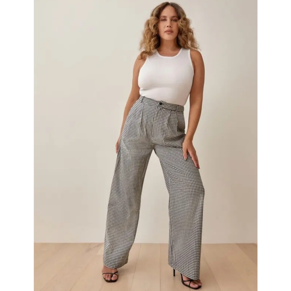 REFORMATION VESTA MASON PANT BLACK/WHITE CHECK